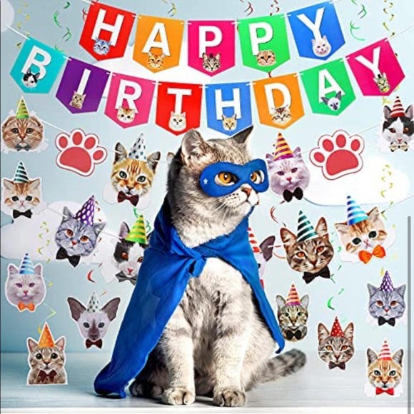 34 Pieces Cat Party Decorations Cat Faces Birthday Banner - Picture 4 of 7